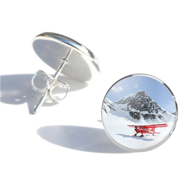 Amazing Snow Airplane aviation stud earrings, stainless steel body with engraved detail.