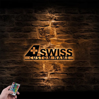 Swiss International Airlines aviation design on durable metal with LED metal wall art.