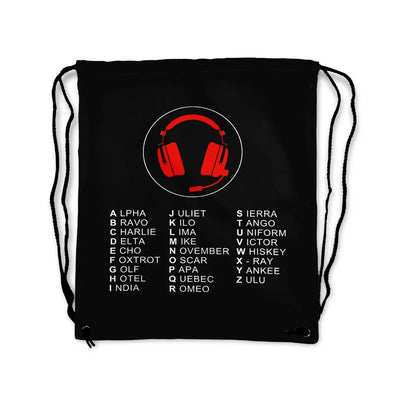 Aviation Alphabet 3 aviation print drawstring bag, lightweight polyester.