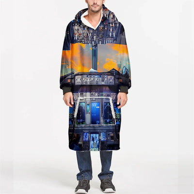 Amazing Boeing 737 Cockpit aviation design on soft fleece blanket hoodie.