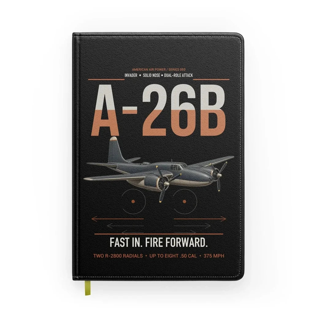 A-26B Invader design on black notebook