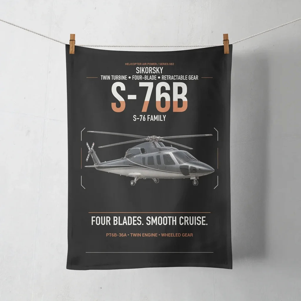 Sikorsky S-76B design on black towel
