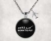 Thumbnail for Side view of Born To Fly Glider aviation necklace in stainless steel, polished finish.