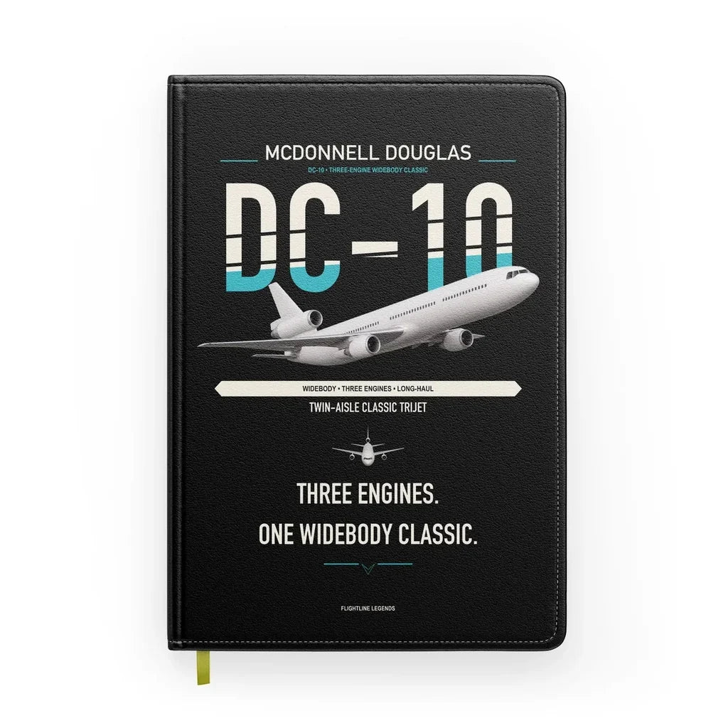 McDonnell Douglas DC-10 design on black notebook