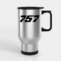 Thumbnail for Boeing 757 Flat Text Travel Mugs (With Holder) aviation design on travel mug with holder, insulated double-wall with car-cup.