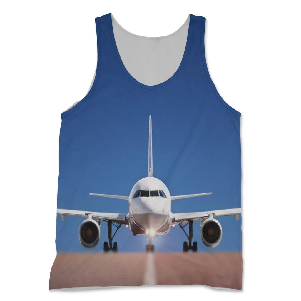 Face to Face with Airbus A320 aviation design on breathable cotton 3D-printed tank top.