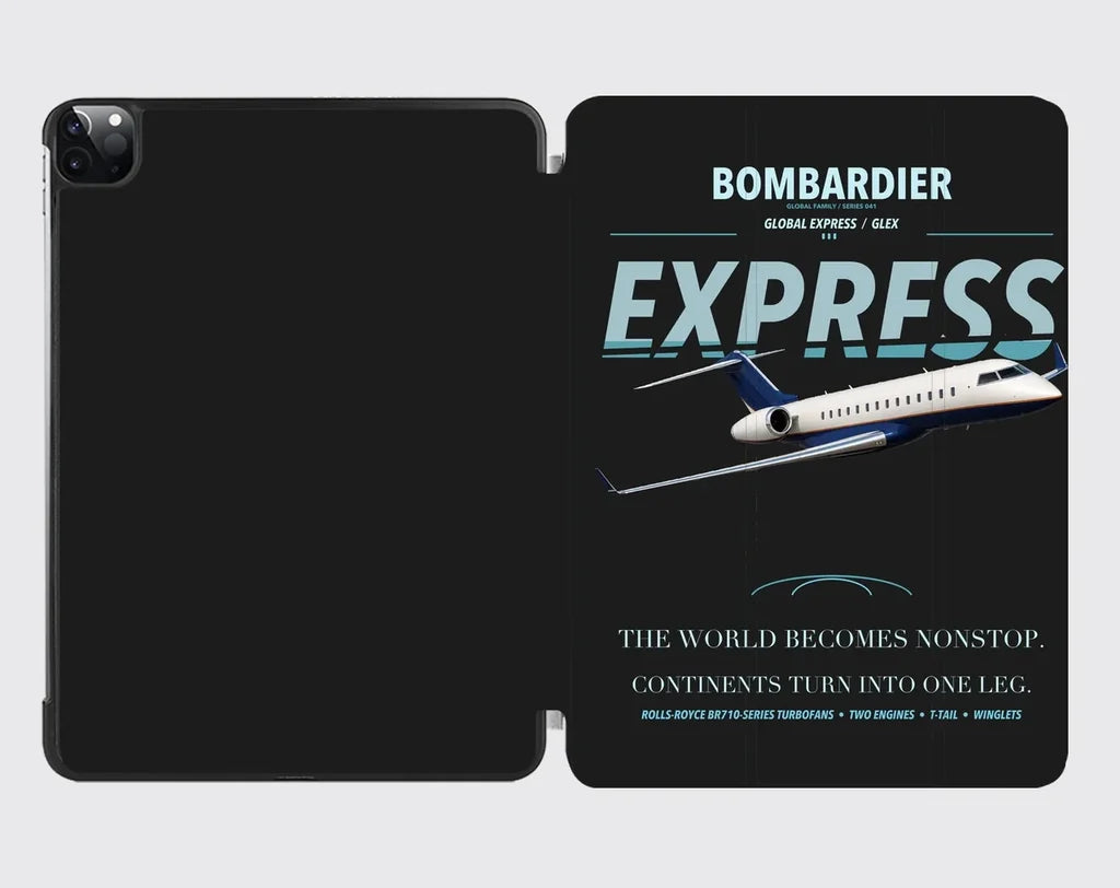Bombardier Global Express design on black ipad tablet case