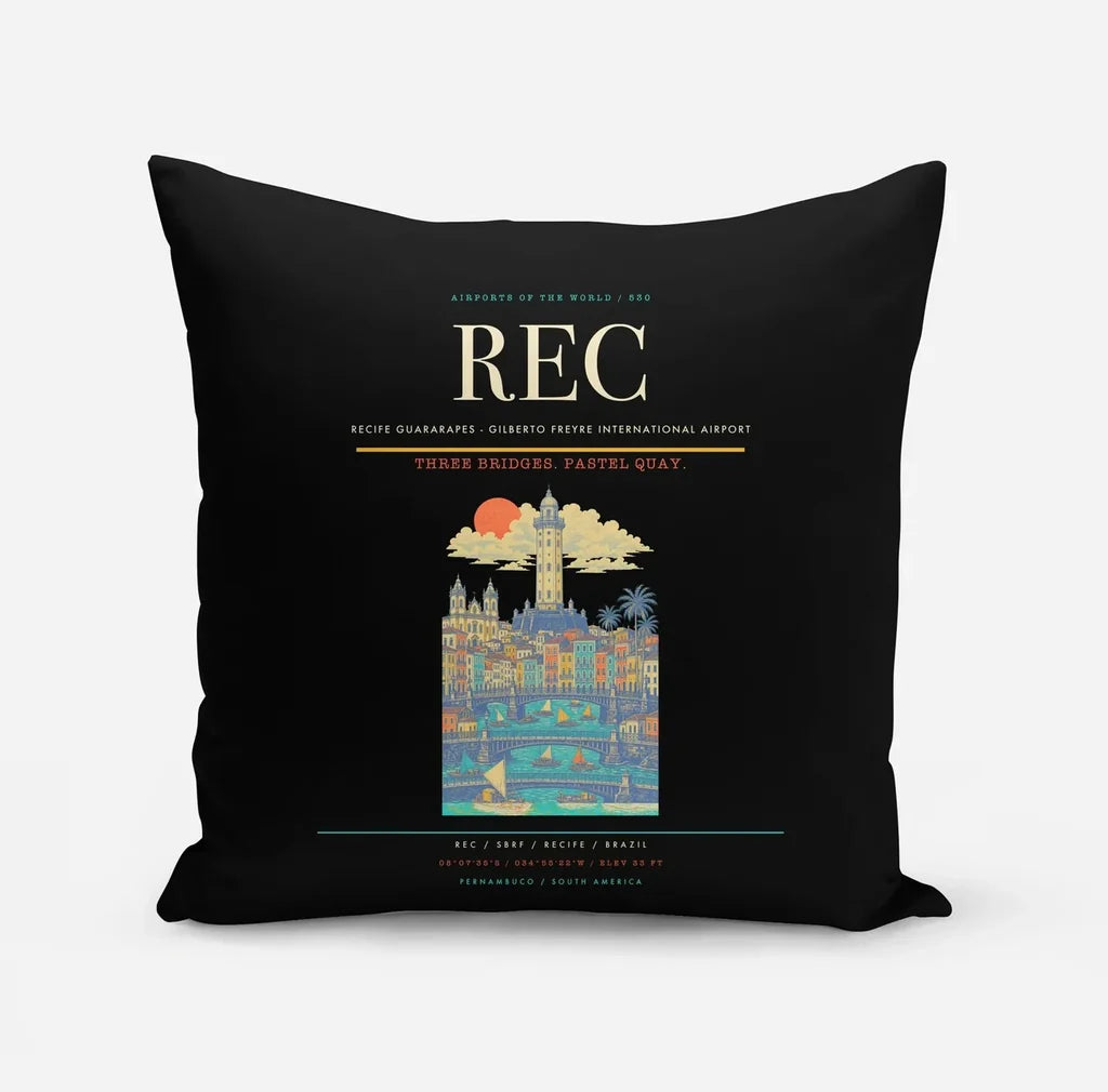 Recife Guararapes (REC) design on black pillow