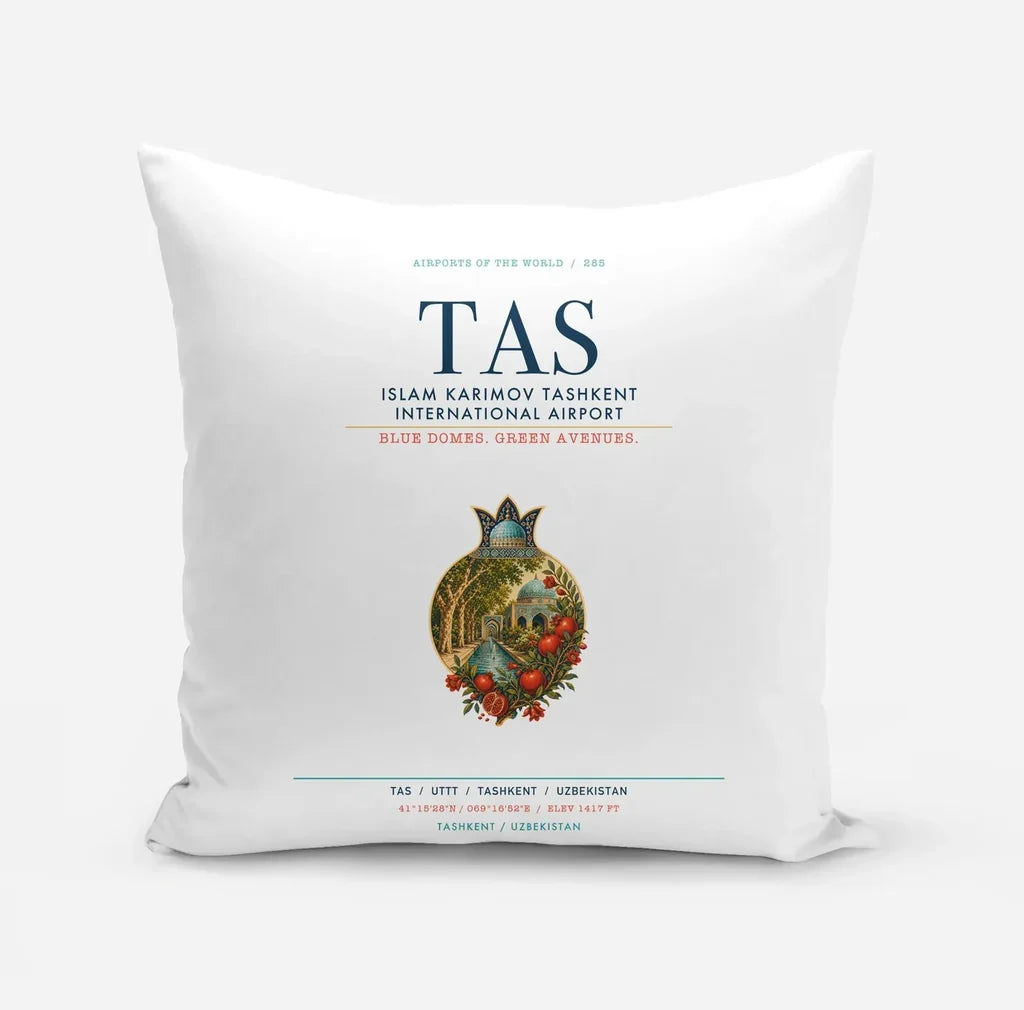 Islam Karimov Tashkent International Airport (TAS) design on white pillow