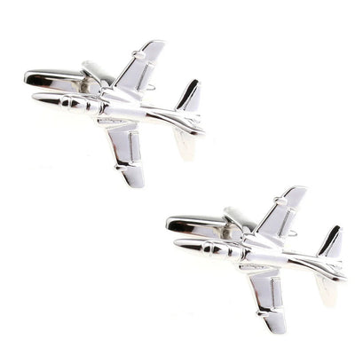 Fighter Shaped (2) aviation-themed cuff links, polished metal.