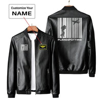 Thumbnail for Planespotting PU aviation design printed on genuine leather with quilted lining leather jacket.