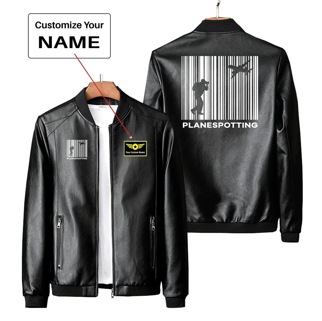Planespotting PU aviation design printed on genuine leather with quilted lining leather jacket.