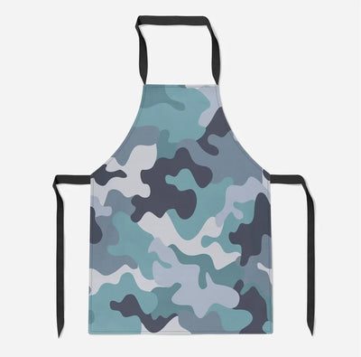 Military Camouflage Green aviation design on durable cotton blend kitchen apron.