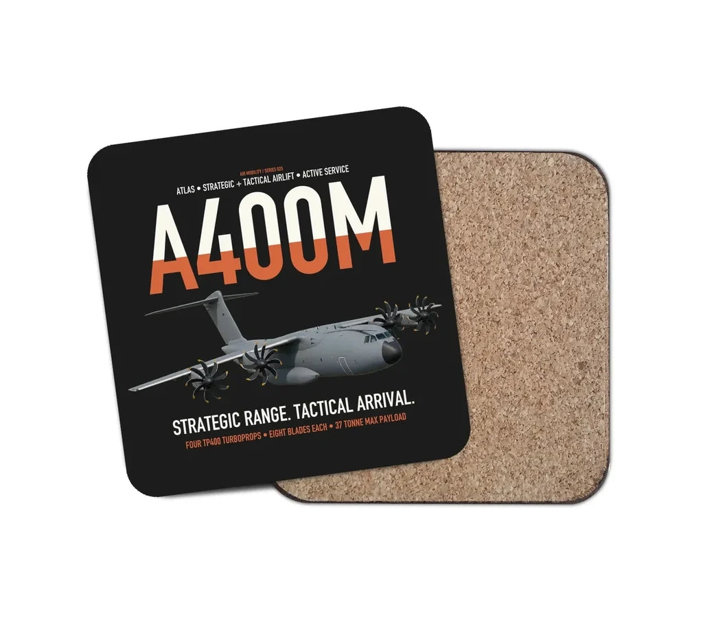 Airbus A400M Atlas design on black 1 piece coaster