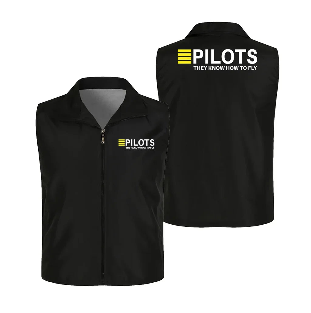 Pilots They Know How To Fly Thin Style aviation design printed on lightweight shell with sleeveless design thin vest.