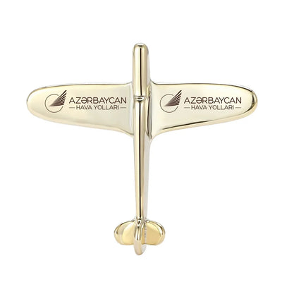 Azerbaijan Airlines Airplane Shape aviation airplane-shape brooch, polished alloy body with engraved detail.