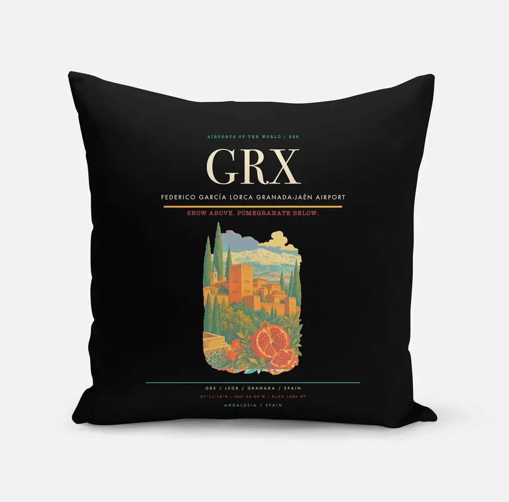 Federico García Lorca Granada-Jaén Airport (GRX) design on black pillow