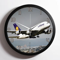 Thumbnail for Departing Lufthansa's A380 aviation design on premium wood and metal wall clock.