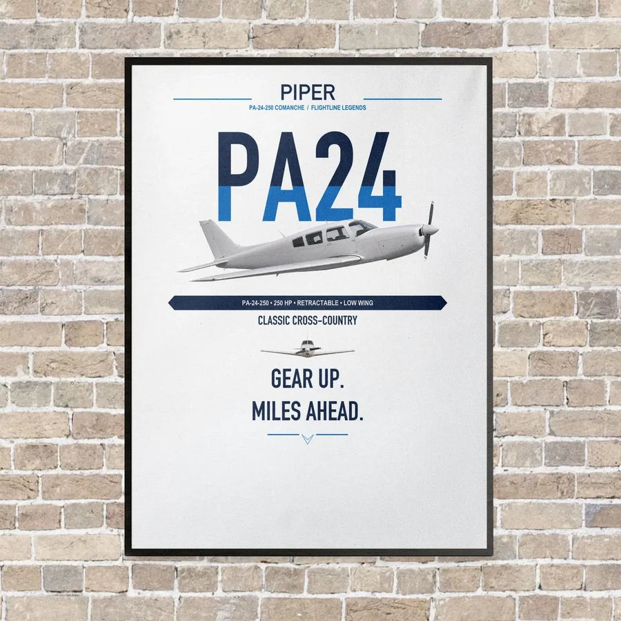 Piper PA-24-250 Comanche 250 vertical canvas print - framed - white background