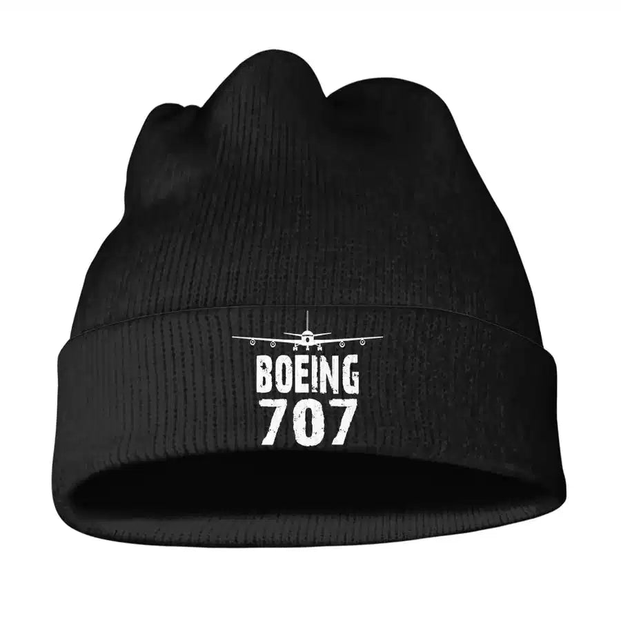 Boeing 707 & Plane aviation embroidery on soft knit fabric 3D knit beanie.