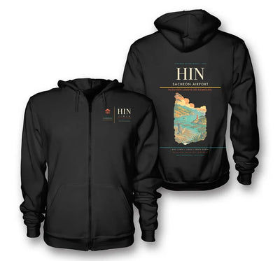 Jinju Airport (HIN) design on black premium zipped hoodie