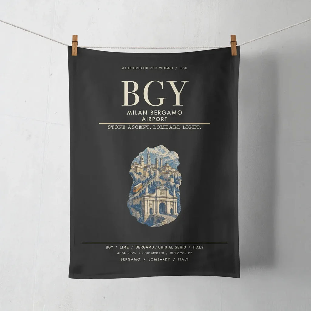 Milan Bergamo Airport (BGY) design on black towel