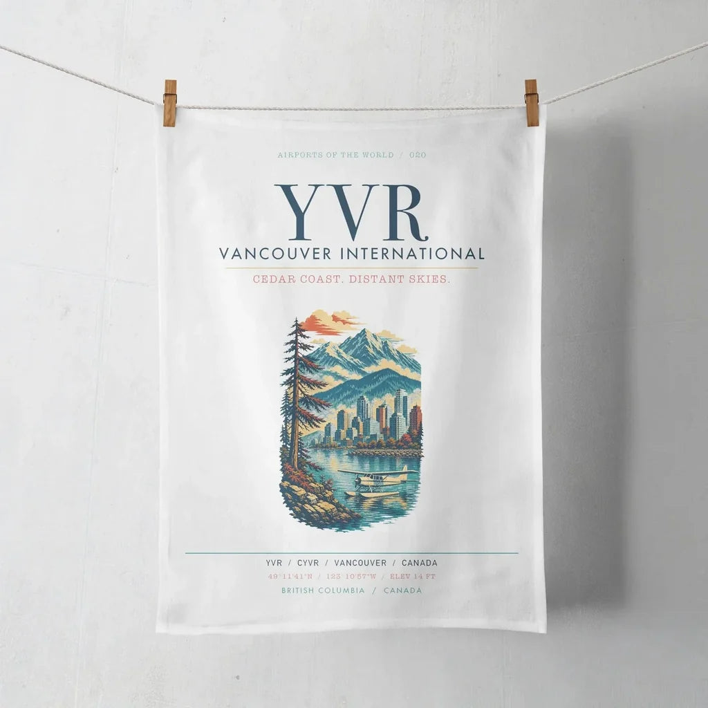 Vancouver International Airport (YVR) design on white towel