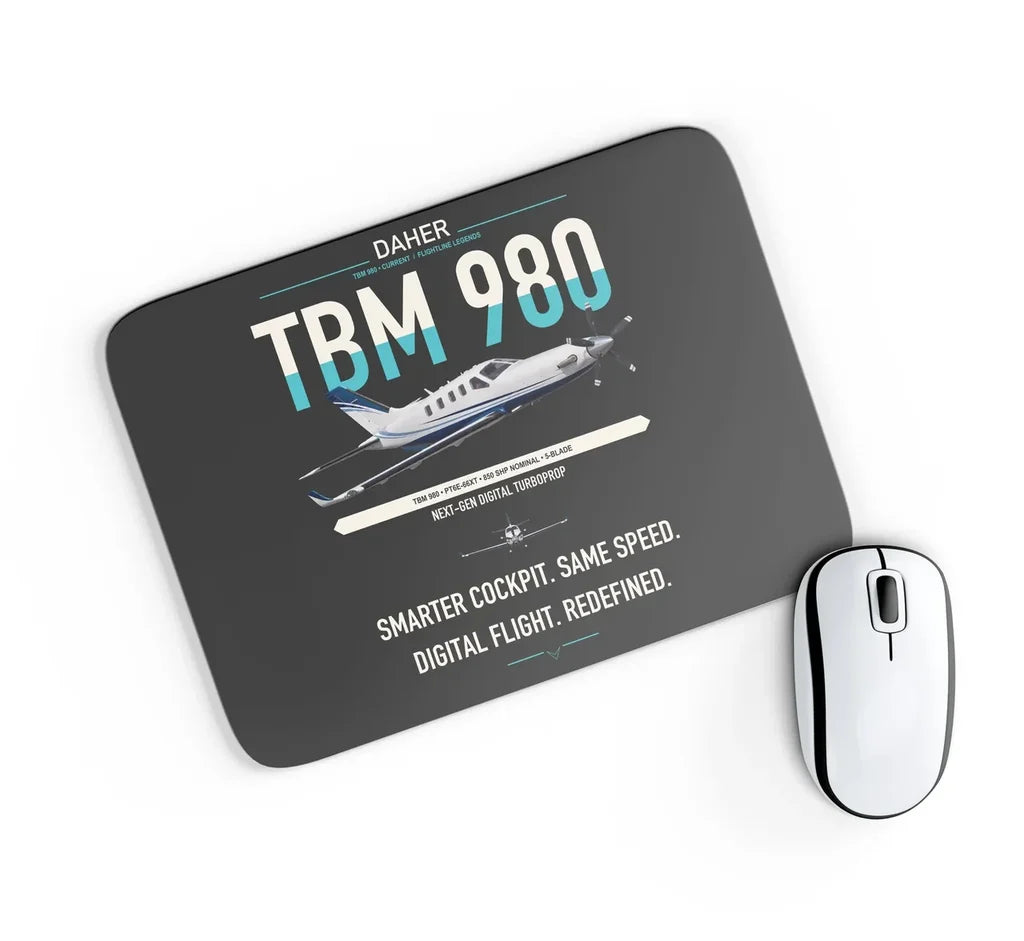 Daher TBM 980 design on black rectangle mouse pad