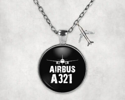 Side view of Airbus A321 & Plane aviation necklace in stainless steel, polished finish.