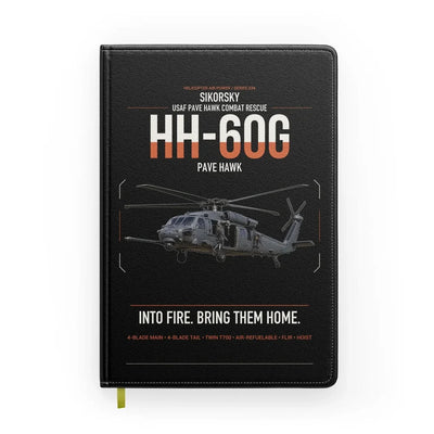 Sikorsky HH-60G Pave Hawk design on black notebook