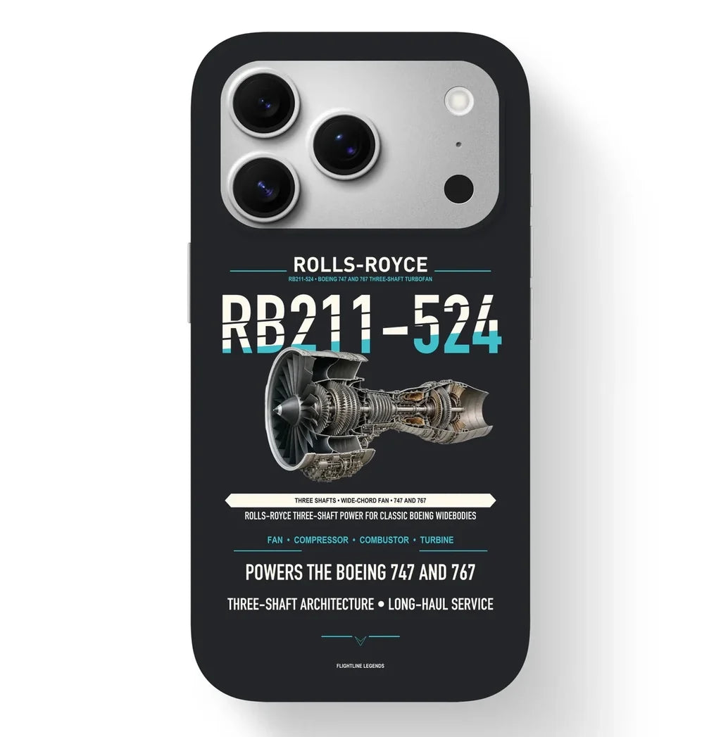 RB211-524 Case design on black iphone case