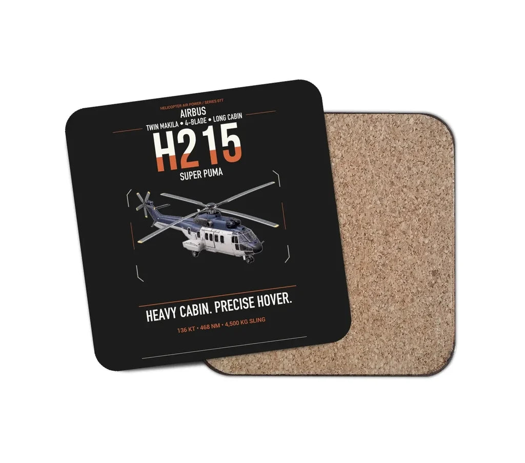 Airbus H215 design on black 1 piece coaster