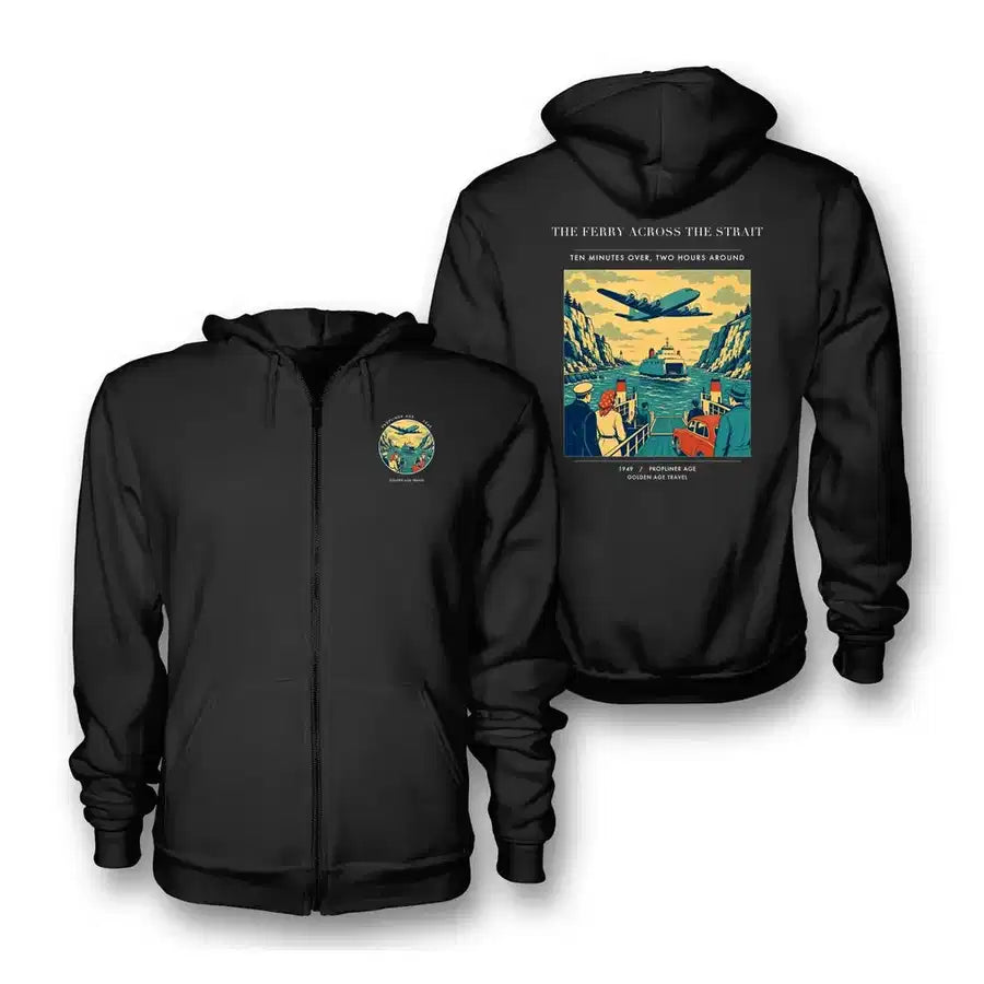 VINTAGE G4478 - The Ferry Across The Strait - Premium Zipped Hoodie design on black