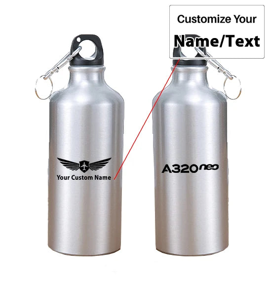 A320neo & Text aviation design on thermos, vacuum-insulated.