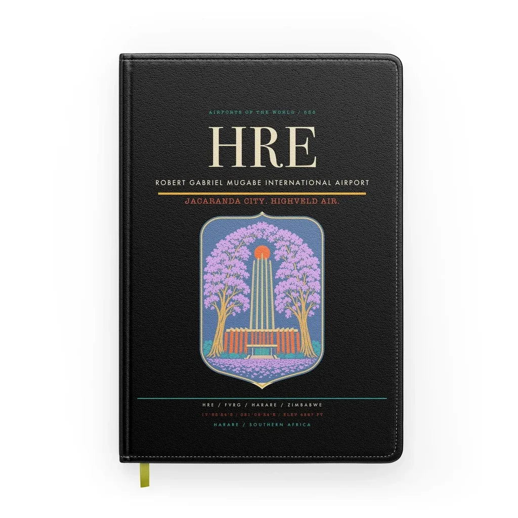 Robert Gabriel Mugabe International Airport (HRE) design on black notebook