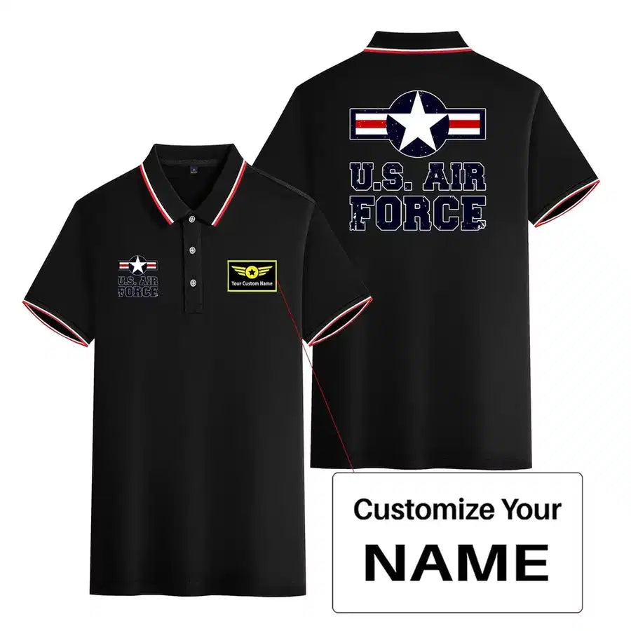 US Air Force Stylish Polo T-Shirts (Double-Side) aviation design printed on soft cotton stylish double-side polo.