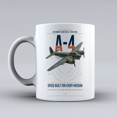Junkers Ju 88A-4 design on white ceramic mug, double-side print