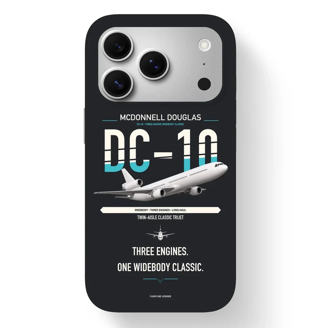 McDonnell Douglas DC-10 design on black magsafe iphone case, for iPhone 17 Pro