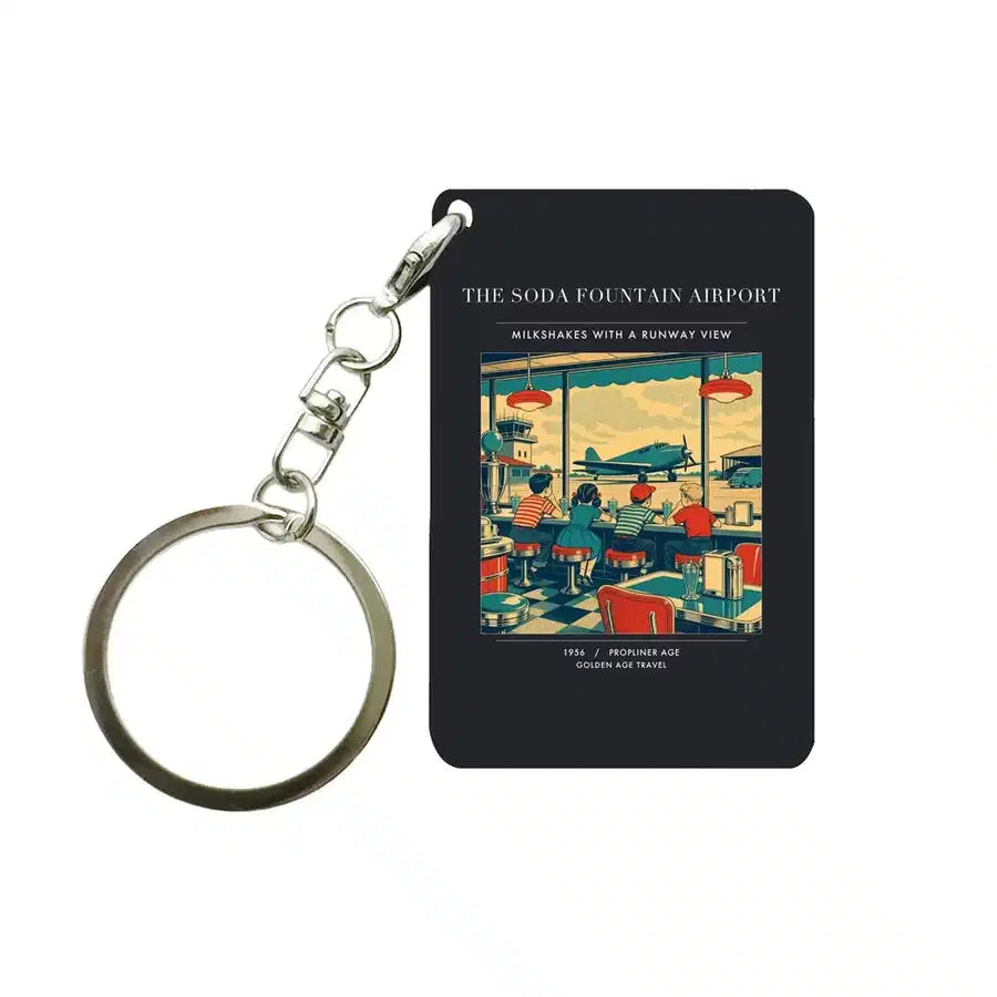 VINTAGE G4247 - The Soda Fountain Airport - Designed Key Chain design on black