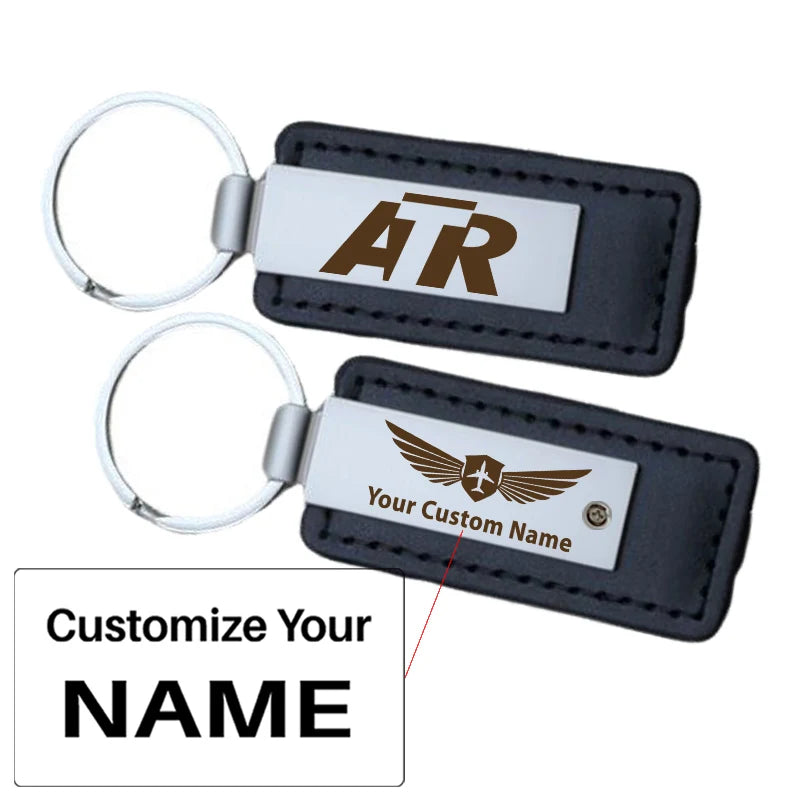 ATR & Text aviation PU leather key chain in PU faux leather.