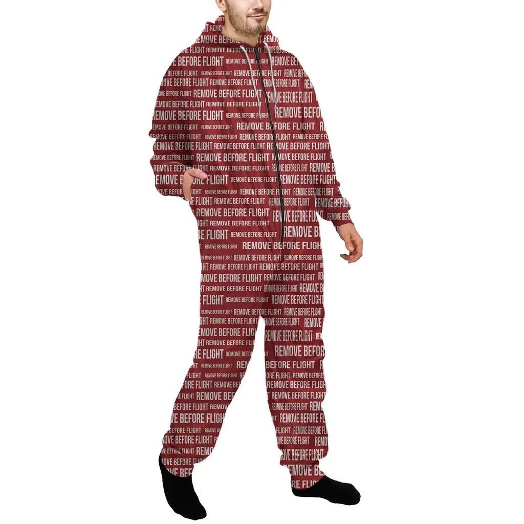 Remove Before Flight 3-Red Jumpsuit for Men & Women aviation design on soft cotton blend jumpsuit.