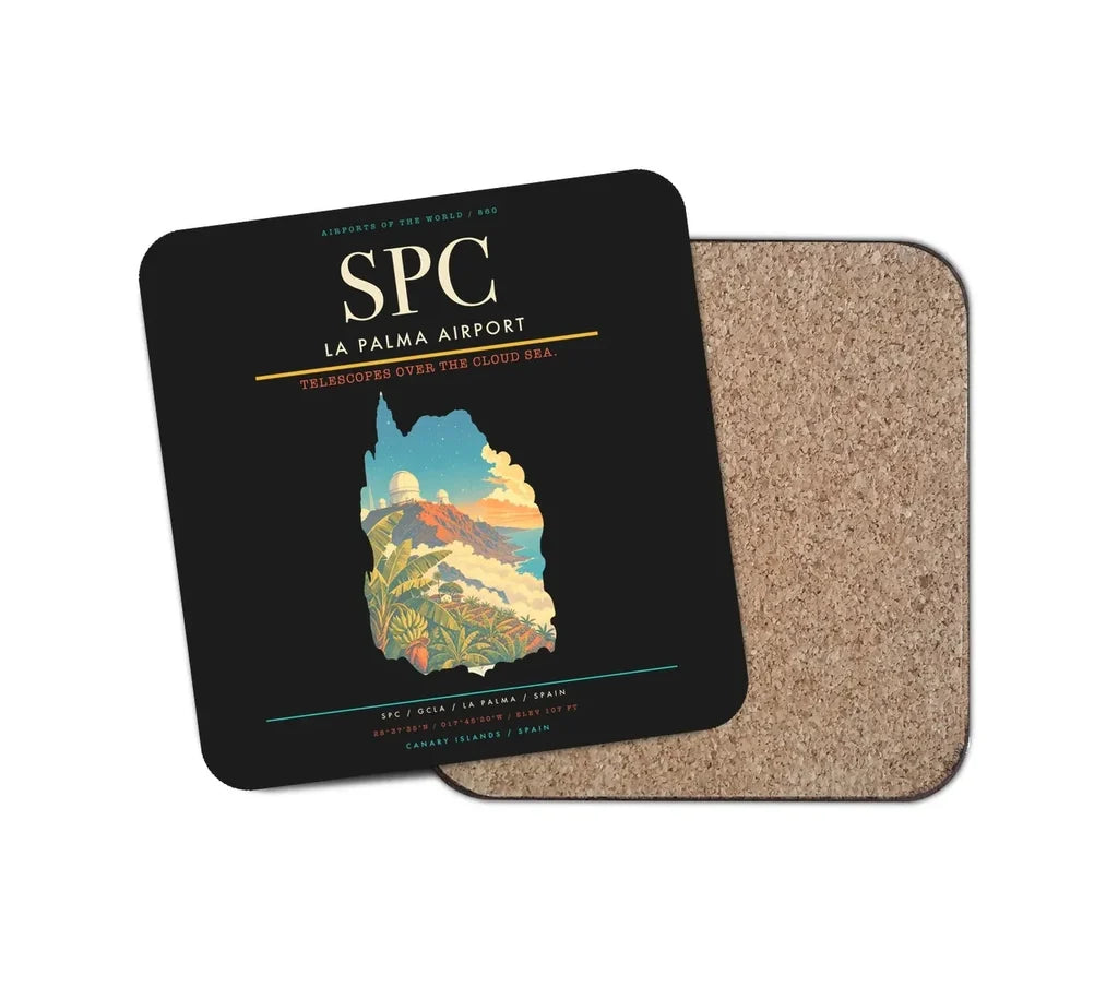 La Palma Airport (SPC) design on black 1 piece coaster