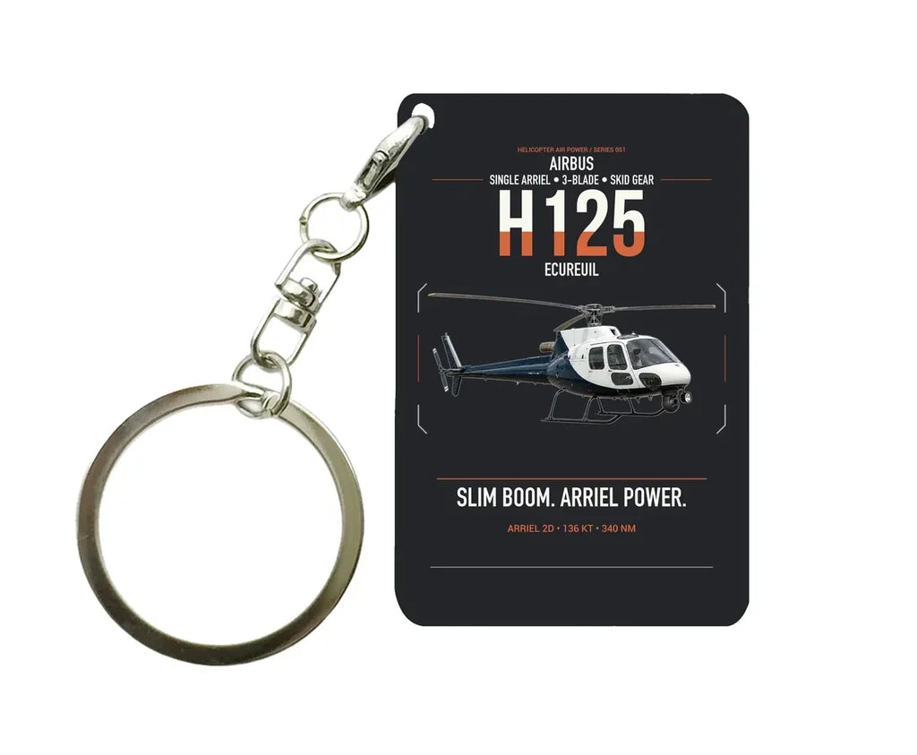 Airbus H125 design on black designed key chain, double-side print