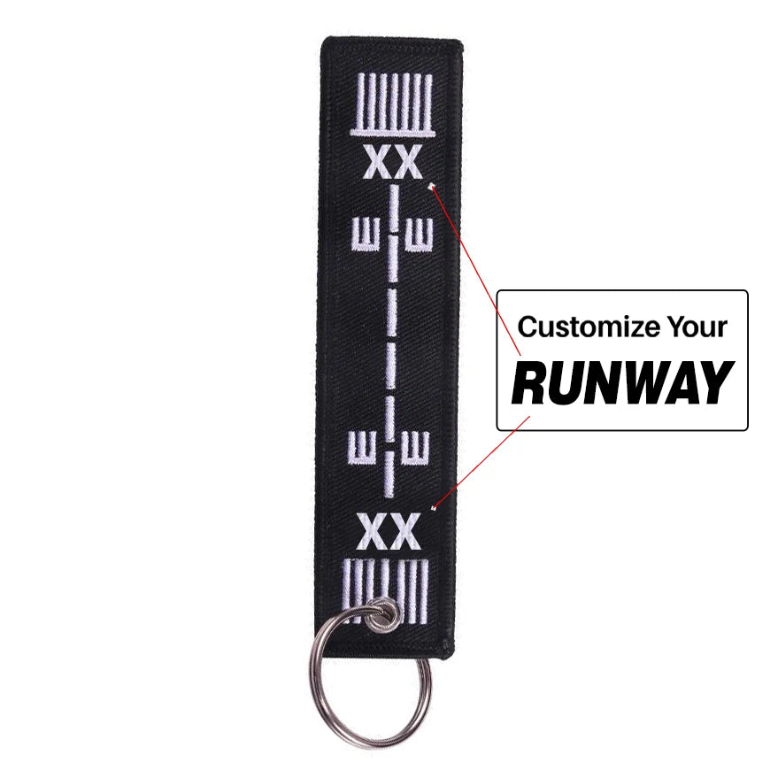 Custom Runway aviation Remove Before Flight key chain, aviation-tag style webbing.