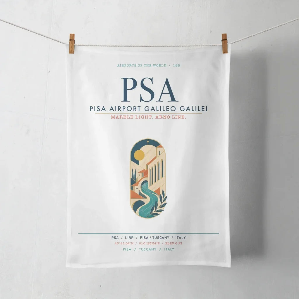 Pisa Airport Galileo Galilei (PSA) design on white towel