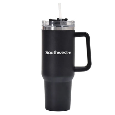 Southwest Airlines 40oz Stainless Steel Car Mug With Holder aviation design on 40oz car mug, 40oz vacuum-insulated.