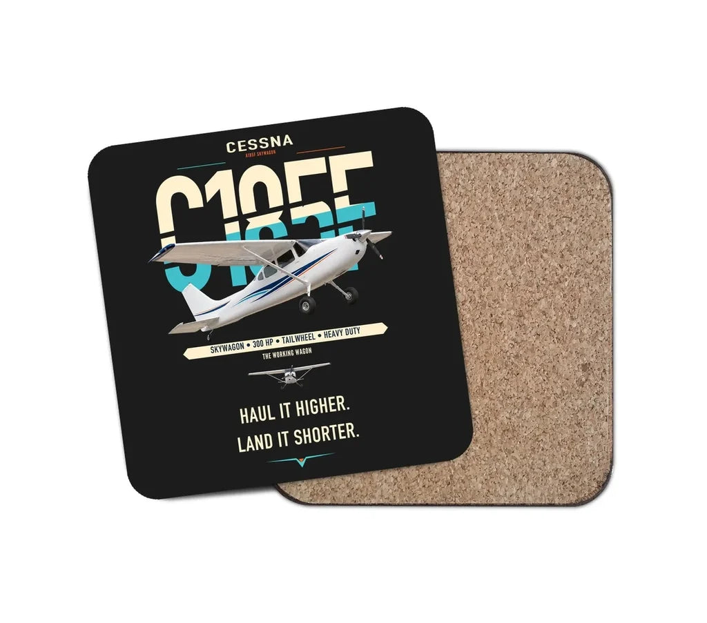 Cessna A185F Skywagon design on black 1 piece coaster