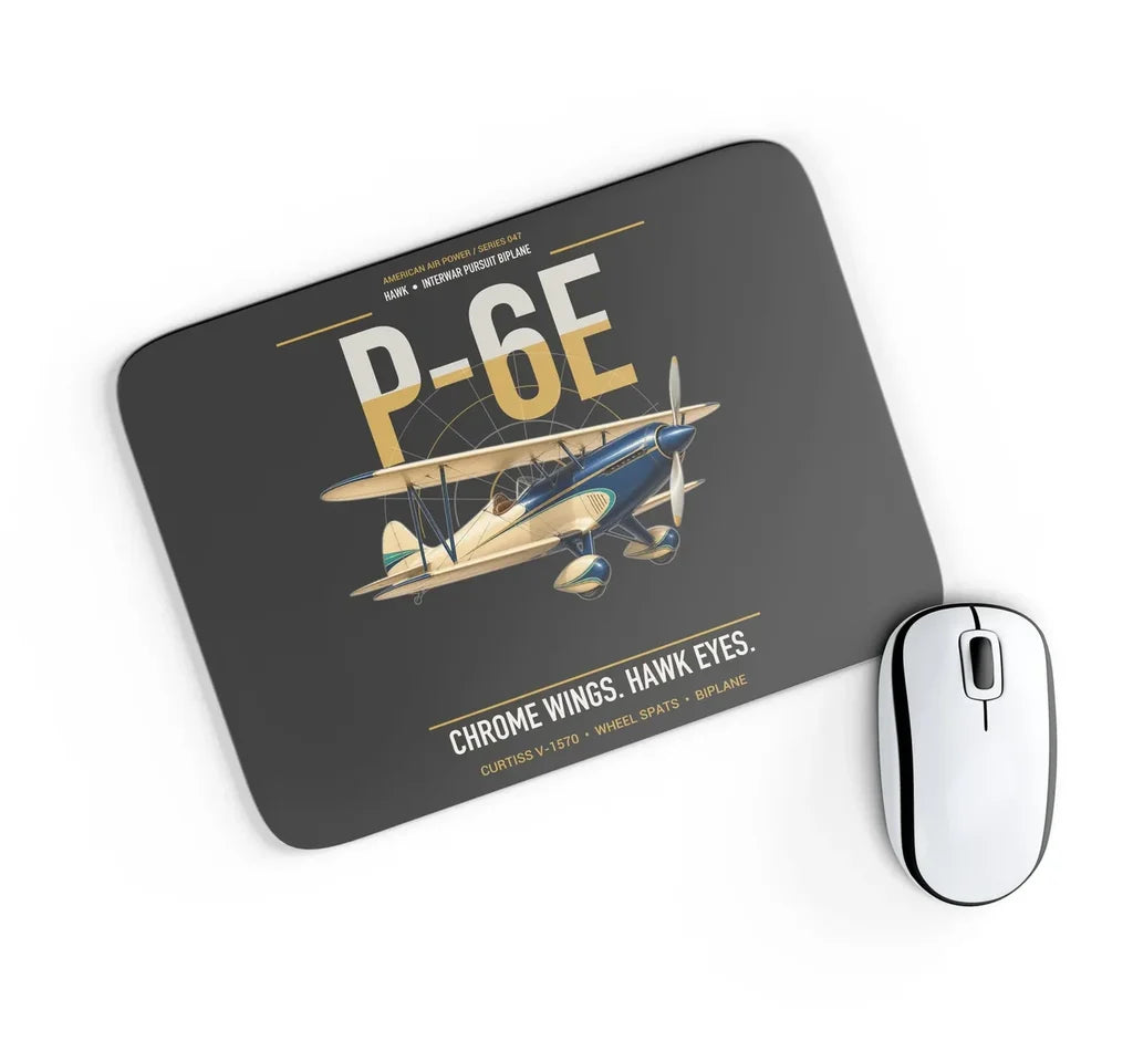 Curtiss P-6E Hawk design on black rectangle mouse pad