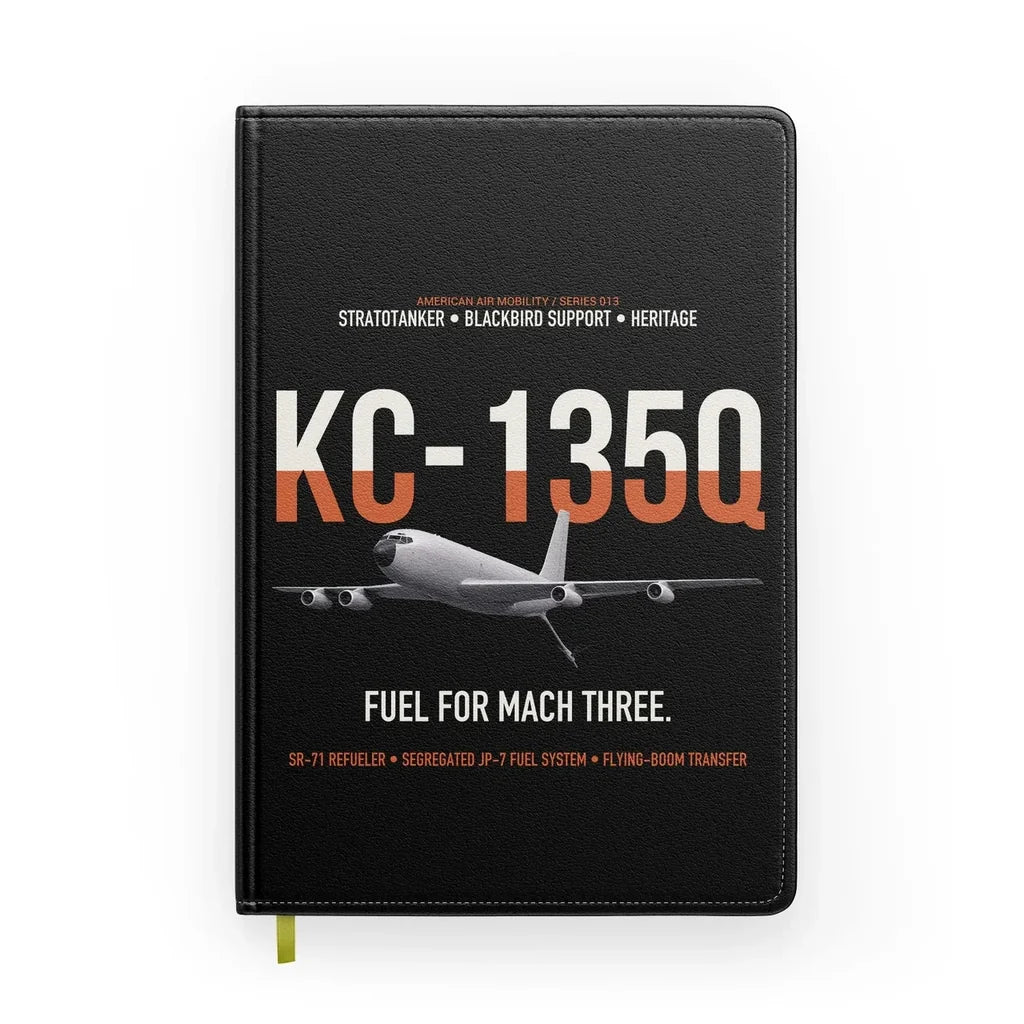 KC-135Q Blackbird Tanker design on black notebook