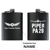 Thumbnail for Piper PA28 & Plane aviation design on stainless hip flask, compact pocket-size flask.